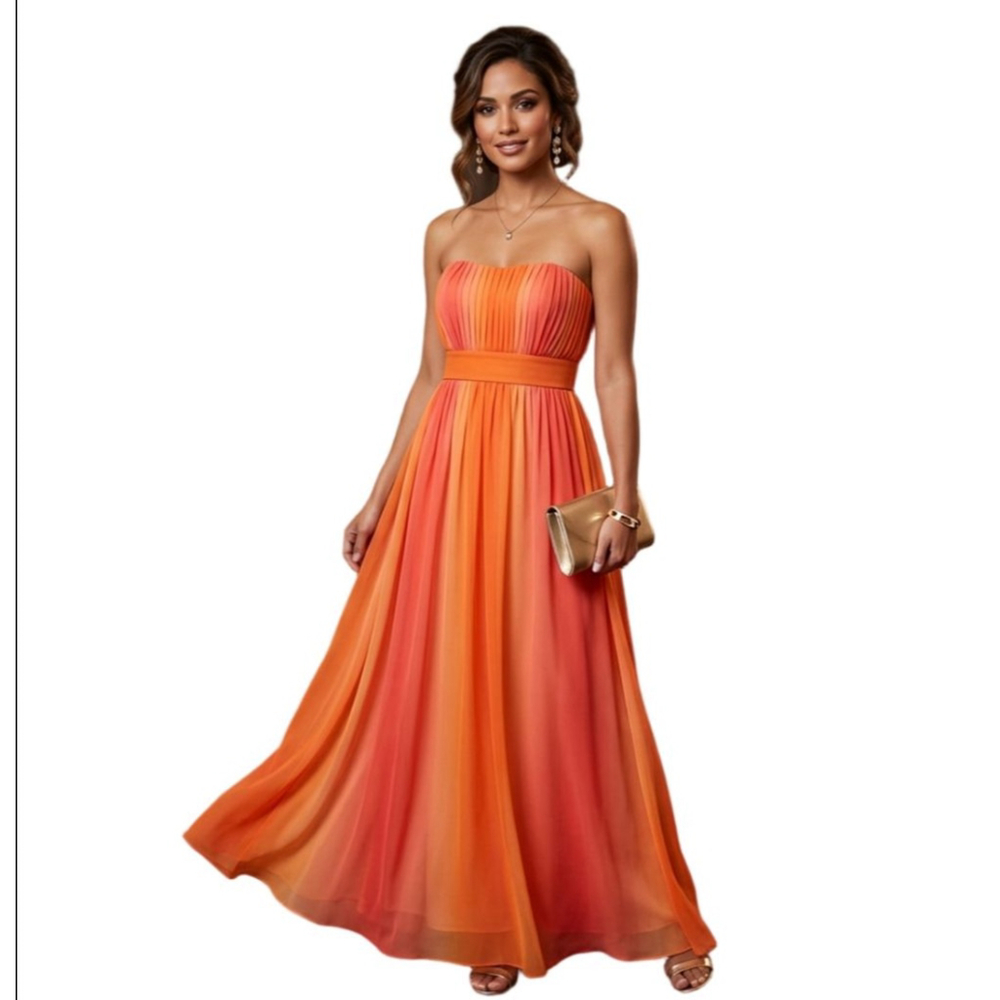 Women's After Six Strapless Ombre Maxi Dress Size 12 Orange Coral